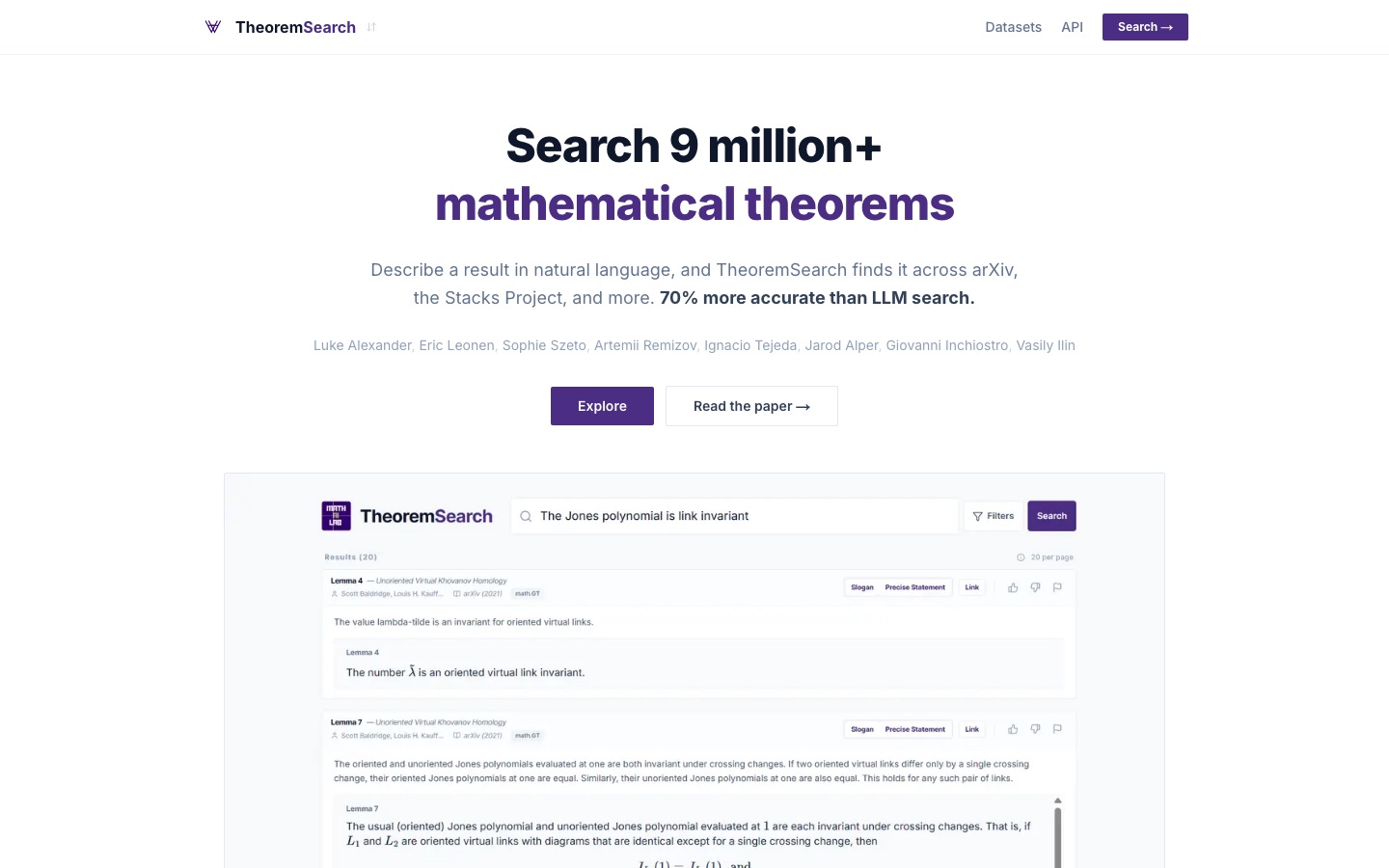 TheoremSearch home page: Search 9 million+ mathematical theorems